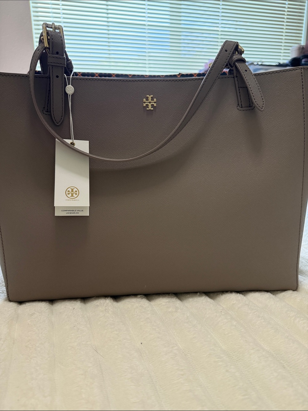 Tory Burch Taupe Saffiano Leather Tote